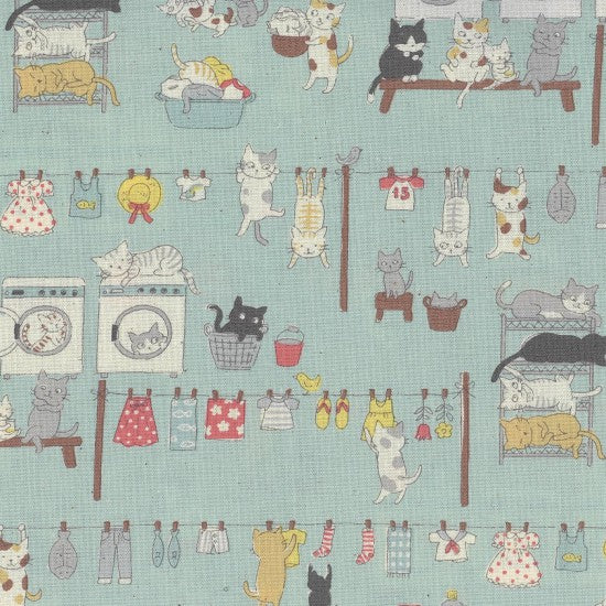 Nozawa Cats Blue Linen