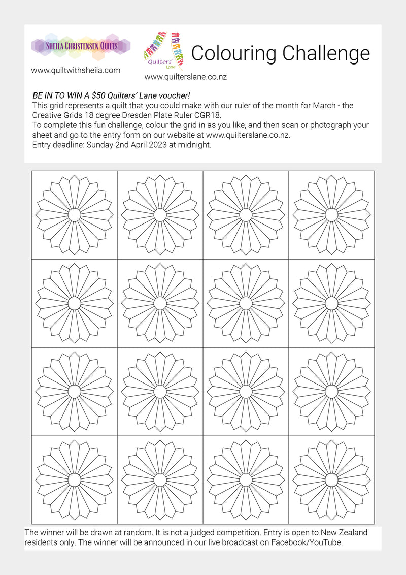 CGR18 Dresden Plate Ruler Colouring Challenge