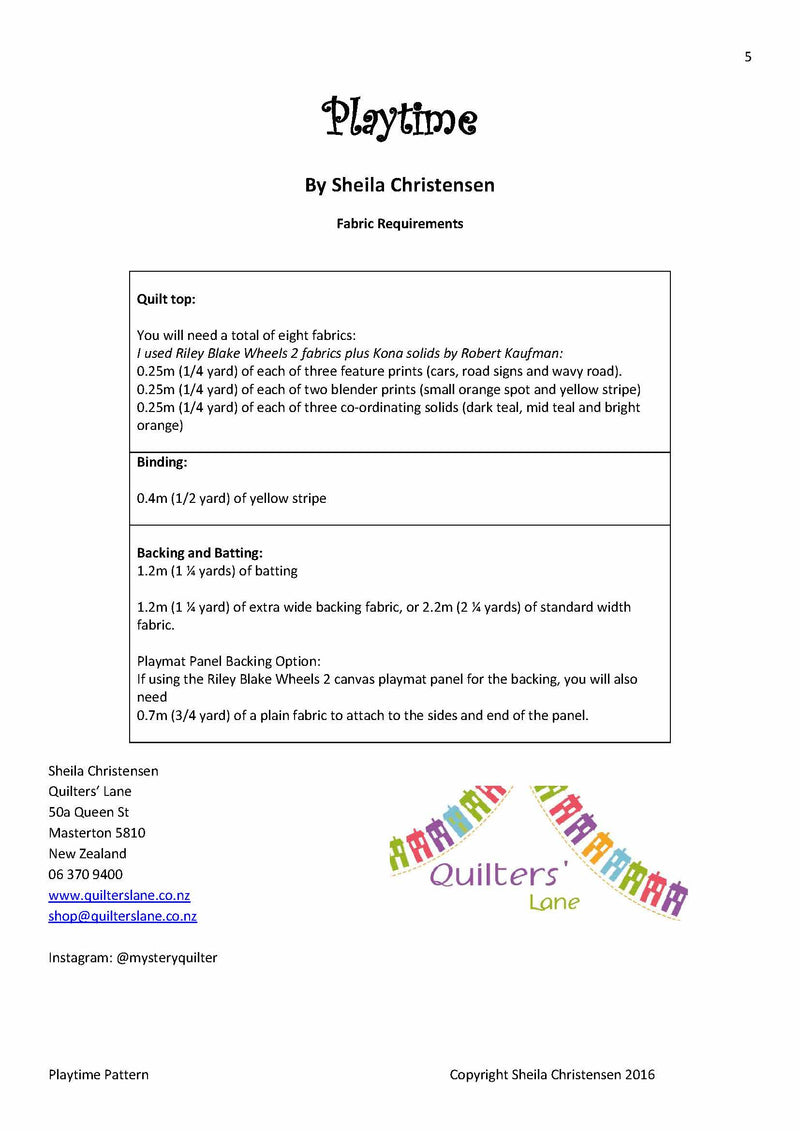 Playtime - Pattern pdf
